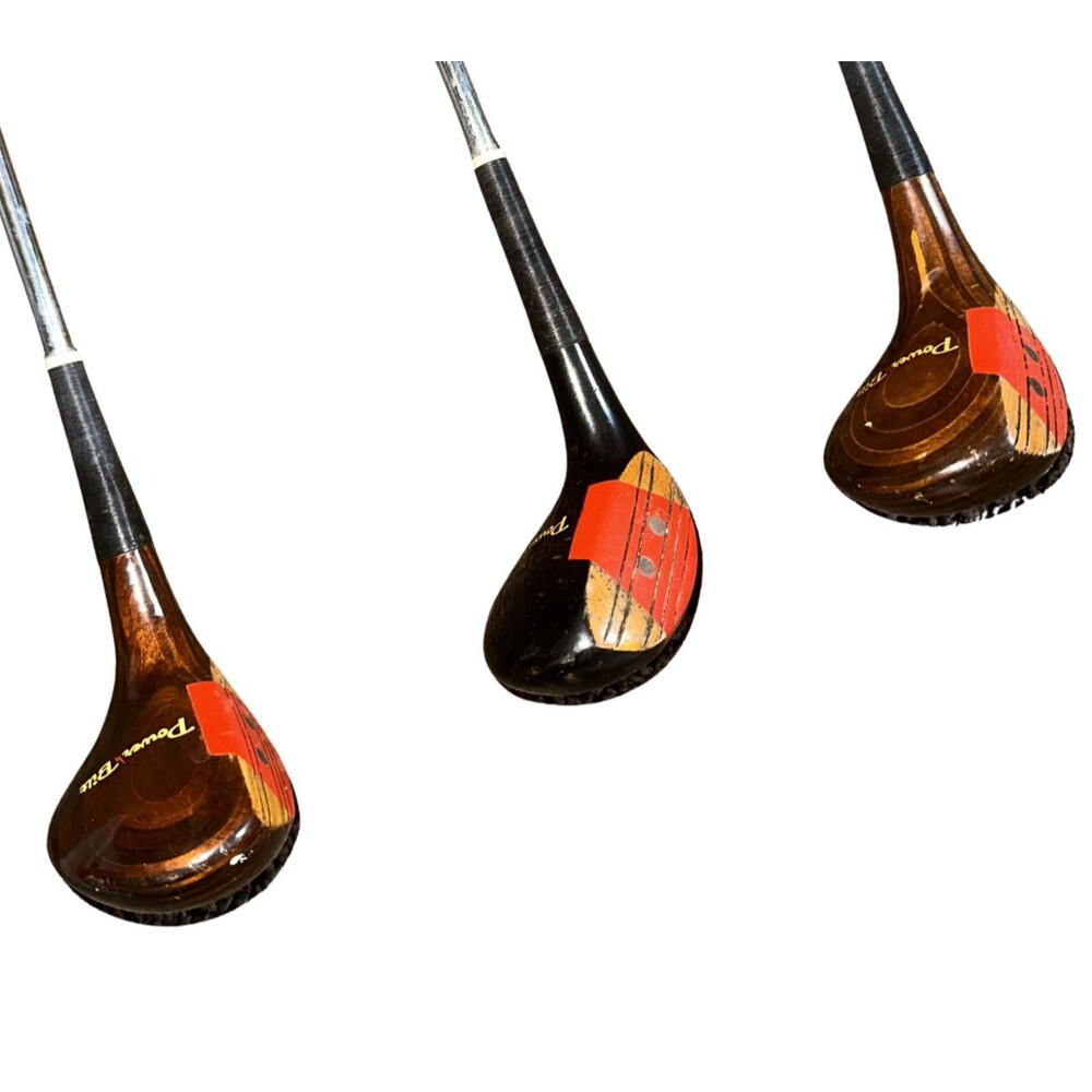 Vintage PowerBilt Persimmon Woods 3 4 5 USA RH Steel Shaft Golf Clubs